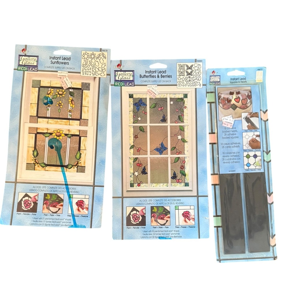 Plaid Gallery Glass Redi-Lead Instant Lead Sheets Sunflowers Butterflies 3 Pack